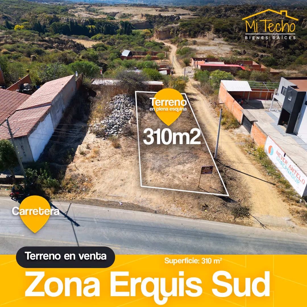 Lote esquinero 310 m2 Erquis sobre av.